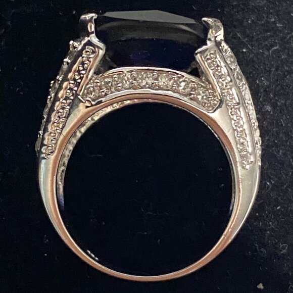 Ring Size 6 Blue Faceted CZ Cubic Zirconia Sterling Silver Stamped 925 Vintage J - Picture 7 of 14